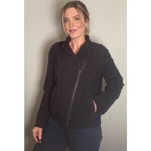 Eileen Fisher Cozy Knit Zip-up Soft Black Jacket ~ Sz L ~ Cotton Wool Quality!